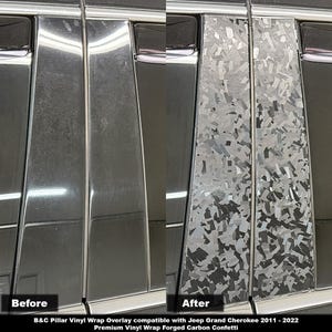 Crux Motorsports B&C Pillar Vinyl Wrap Overlay Black Forged Carbon Confetti Compatible with Jeep Grand Cherokee 2011 – 2022 WK2