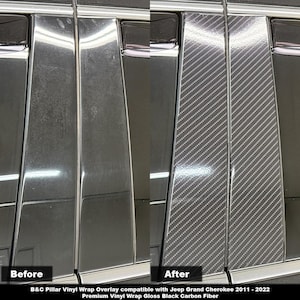 Crux Motorsports B&C Pillar Vinyl Wrap Overlay Gloss Black Carbon Fiber Compatible with Jeep Grand Cherokee 2011 – 2022 WK2