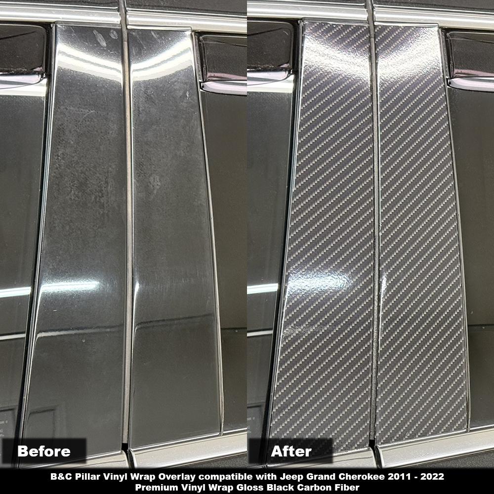Crux Motorsports B&C Pillar Vinyl Wrap Overlay Gloss Black Carbon Fiber Compatible with Jeep Grand Cherokee 2011 – 2022 WK2