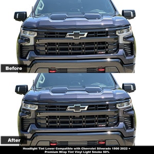 Crux Motorsports Scheinwerfer Tönung Unten Overlay Light Smoke 50% für Chevrolet Silverado 1500 ab 2022