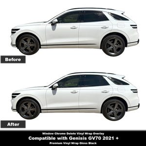 Crux Moto Window Chrome Delete Vinyl Wrap Overlay – Gloss Black | Precision Fit compatible with Genesis GV70 2021 +