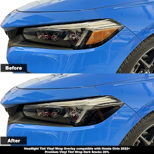 Vinilo tintado para faros delanteros Crux Moto, revestimiento de color humo oscuro con un 20 % de superposición, compatible con Honda Civic Sedan y Hatch 2022+
