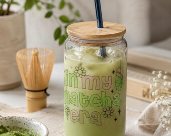 In My Matcha Era Tumbler, Iced Coffee Cup with Bamboo Lid and Straw
