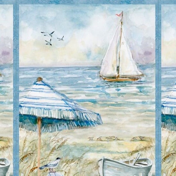 COASTAL SANCTUARY (Sailboat) - 24-inch Panel - Susan Winget - Wilmington Prints, 39780 421, bty