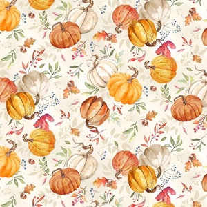 Pumpkin Toss Tan - Autumn Day by Nancy Mink for Wilmington Prints, 33865 282, bty