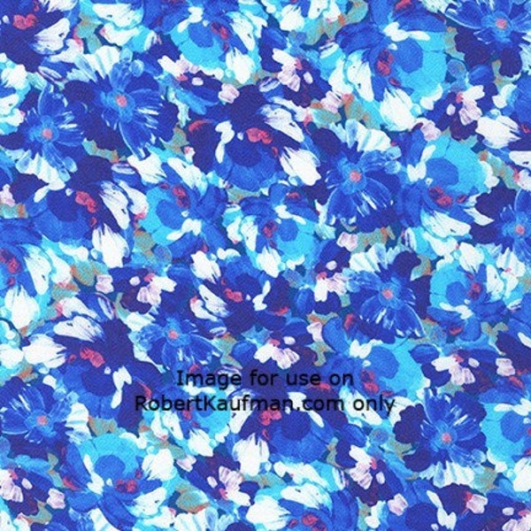 108-inch Wide Backing - Painterly Petals Blue (Sateen cotton) - Robert Kaufman, SRKDX-20716-4 BLUE, bty