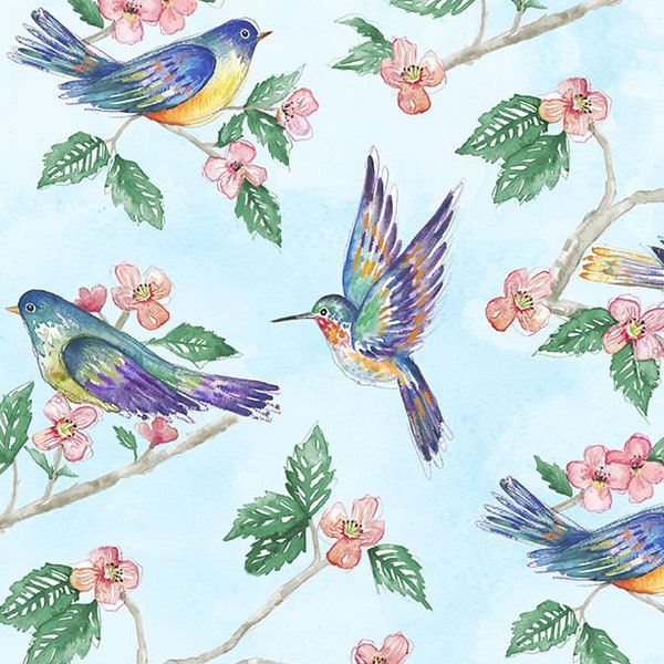 Large Allover Bird, Hummingbird - Fanciful Flight by Lori Siebert for Wilmington Prints, 11171-474