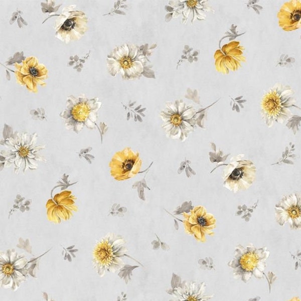 Fields of Gold  - Floral Toss Gray by Lisa Audit - Wilmington Prints, 86500 959, bty