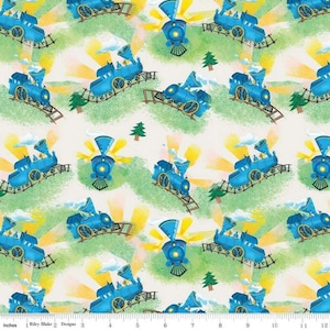 The Little Engine That Could Train - Stripes Cream by Riley Blake, C9992R-CREAM, bty