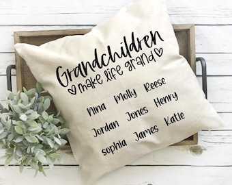 Capa de almofada "Netos tornam a vida grandiosa", Almofada para a família, Capa de almofada para netos, Almofada com nome de neto, Netos personalizados
