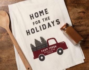 Home For The Holiday Christmas Towel / Kitchen Christmas Towel / Antique truck and tree Towel / Holiday towel  / Christmas Kitchen Towel