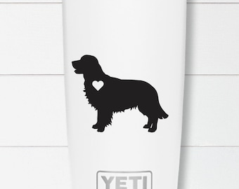 Cane Golden Retriever con cuore / adesivo in vinile per laptop per auto / dorato. Adesivo Retriever, adesivo per bottiglia d'acqua dorata / decalcomania dorata
