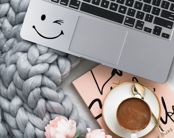 Sticker met smiley, sticker met smiley, sticker met smiley, sticker met smiley, computer met smiley, sticker met smiley op laptop, smiley