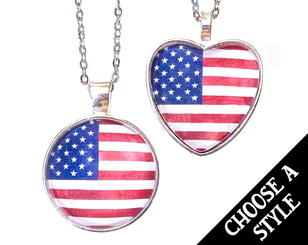 American Flag Pendant Necklace - USA Patriotic Medal Charm On Leather Cord For Men & Women