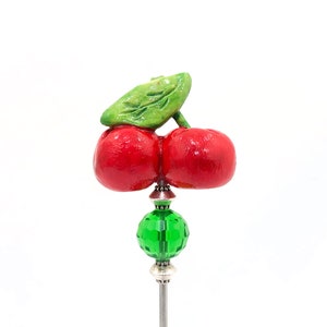 Cherry Ceramic Pipe Poker - Pipe Reamer Tool - 3&quot; Steel Rod - Cleaner - Garden Plant Stakes - Pokeys Charm Cherries
