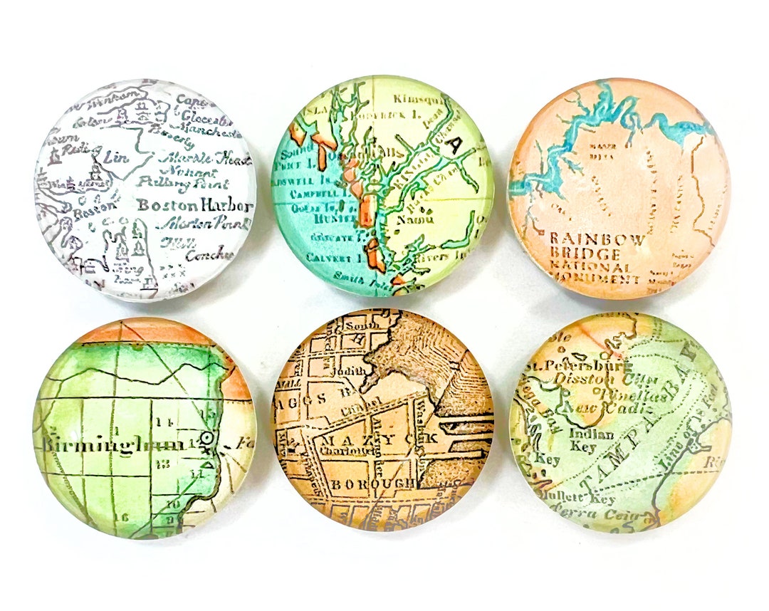 Old Maps Set 6piece Glass Set 1 Etsy