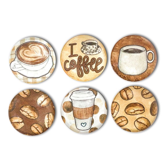 Coffee Magnet Set 6-piece 1 Round Glass Magnets Set Fridge Decor Decoration  Mug Coffee Bar Accessories Gift for Mom 