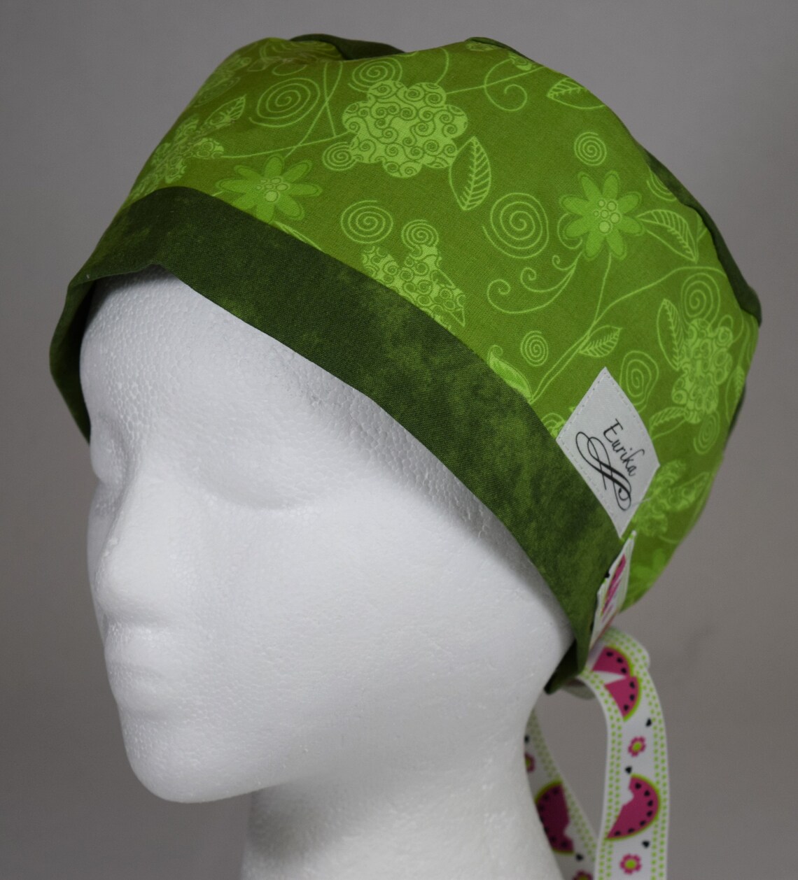 Euro Style Scrub Cap Dark and Light Greens With Watermelon Etsy