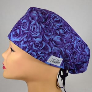 Teardrop Scrub cap; Purple Wall of Roses