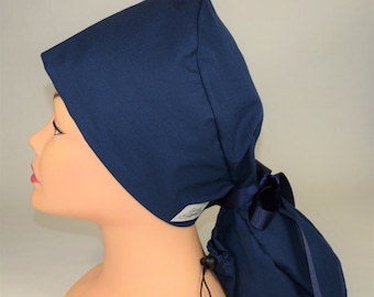 Ponytail Pouch Scrub cap: Navy blue