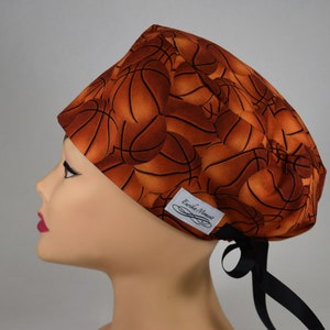 Euro Style Scrub cap with ribbon back; Basketball and March Madness
