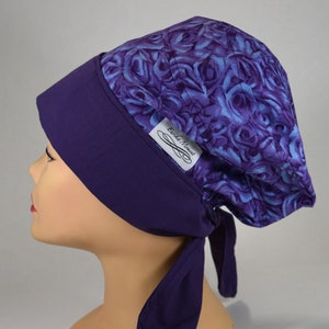 Evie Slouchy Scrub Cap, Purple wall of roses