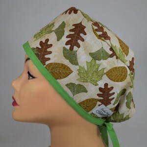Surgeon&#39;s Style Scrub cap, Green and brown leaves