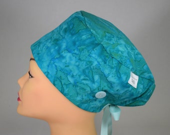 LARGE Euro Style Scrub cap, Blue watermark with BUTTONS
