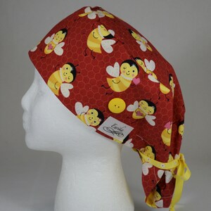 Teardrop Scrub cap; Lady bumble bee with yellow tie