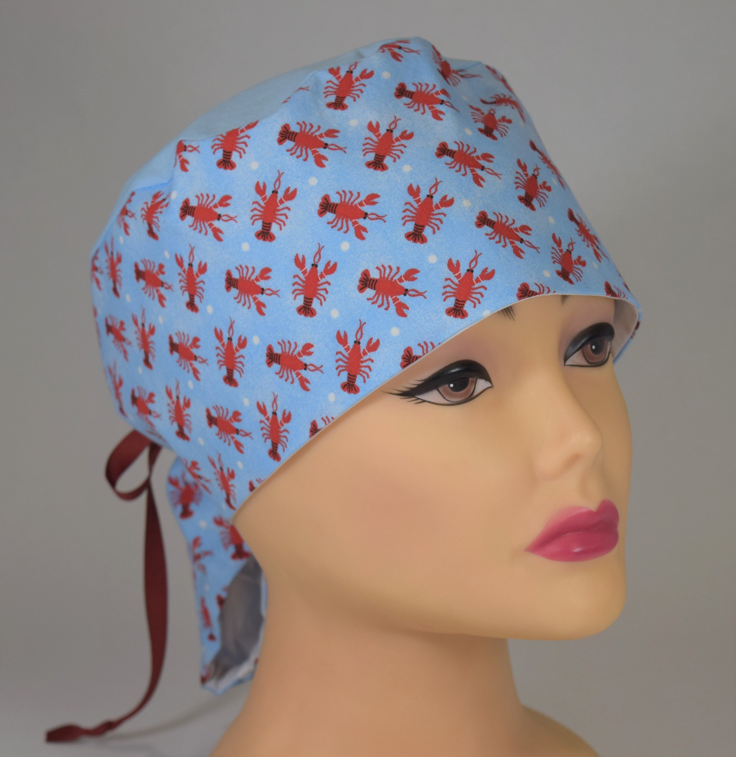 Teardrop Scrub cap Lobster with blue top and red tie Etsy