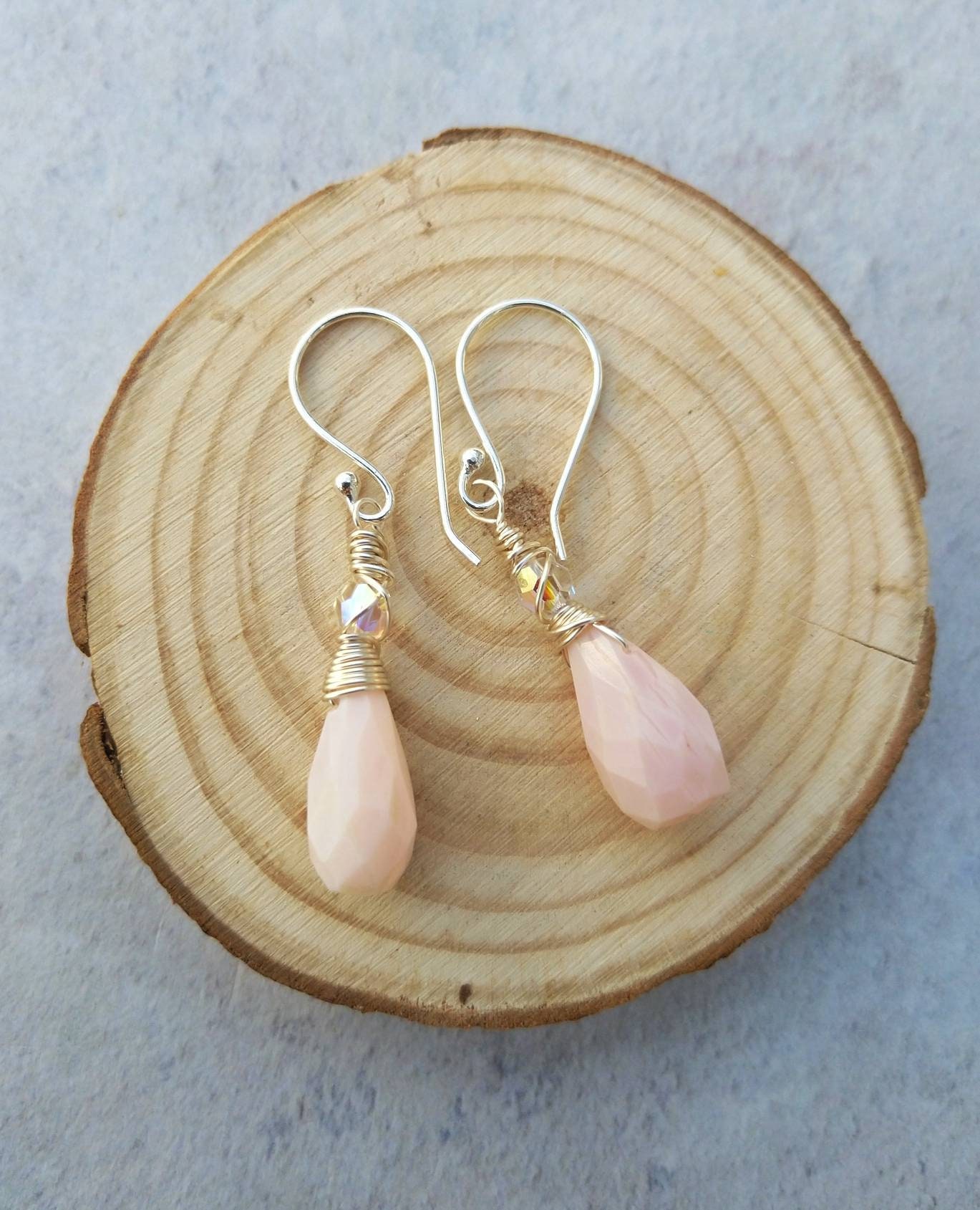 Pink Opal sterling silver earrings, Pink Opal artisan earrings, Pink ...