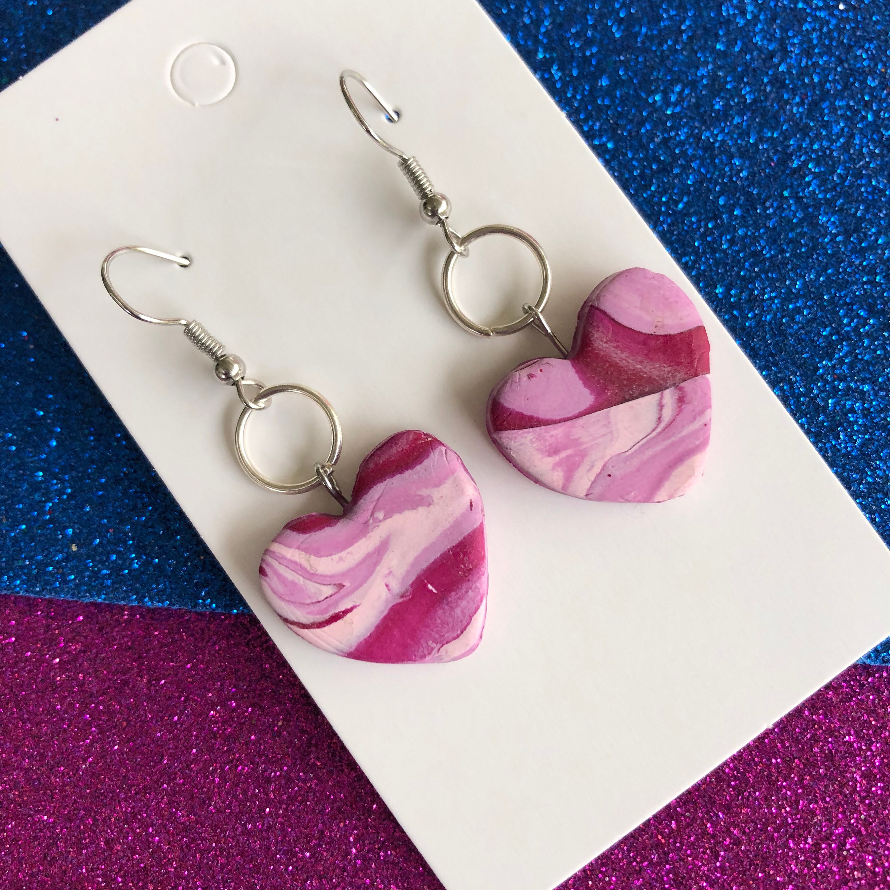 Handmade heart earrings Polymer clay Valentines Day Etsy