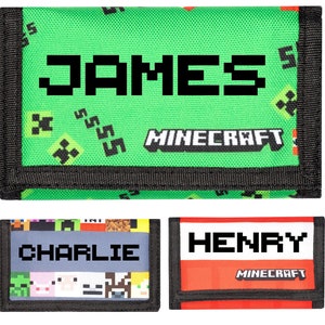 Minecraft - Billetera personalizada para niños - Billetera de videojuegos - Letras de píxeles con tu nombre - Regalos de Minecraft - Mercancía oficial de Minecraft