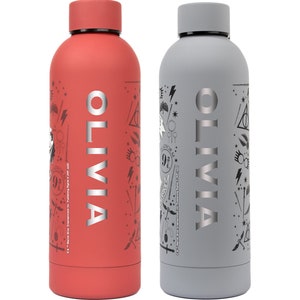 Botella de agua escolar personalizada de acero inoxidable - Diseño de Hogwarts color burdeos de Harry Potter