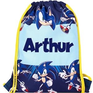Sonic The Hedgehog Sac à cordon personnalisé pour enfant Sac en PE - Cartable pour enfant - Cadeau personnalisé pour garçon - Sac de natation pour enfant