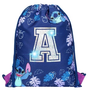 Sac Disney Stitch personnalisé avec cordon de serrage pour enfant Sac en PE - Cartable pour enfants - Cadeau personnalisé pour fille - Sac de natation pour fille violet