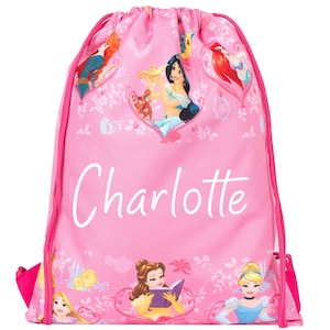 Borsa con coulisse personalizzata delle Principesse Disney per bambini - Borsa per l'educazione fisica - Zaino scolastico - Regalo personalizzato per bambine - Borsa da nuoto per bambine - Rosa