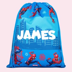 Spiderman - Sac à cordon personnalisé pour enfants - Sac à dos d'école léger - Ajoutez votre nom - Sac en PE bleu - 43 x 35 cm - Sac étanche