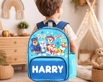 Personalised Kids Backpack: Paw Patrol Nursery Bag with Water Bottle Pocket