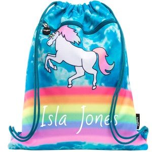 Personalised Kids Drawstring Bag with Zipped Pocket – Girls  School PE bag