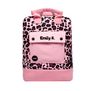 Fringoo Personalisierter süßer Mädchen Rucksack Schulrucksack für Jugendliche oder Kinder Geeignet als Schultasche, Reisetasche oder Laptoptasche Leopard