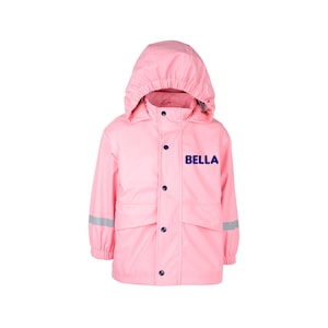 Fringoo - Personalisierter Kinder Regenmantel - Rosa Wasserdichte Jacke für Kinder - Personalisierter Namensanhänger - Maschinenwäsche - Leichter Mantel
