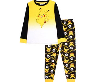 Pigiama a maniche lunghe personalizzato Pokemon - Cotone, caldo pigiama invernale per ragazzi e ragazze - Design Pikachu