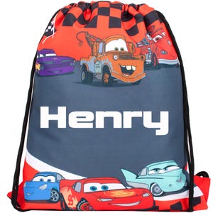 Disney Cars - Sac personnalisé avec cordon de serrage pour enfant - Sac de natation pour garçon - Cartable pour enfants - Cadeau personnalisé pour garçon - Rouge