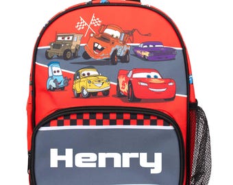 Disney Cars gepersonaliseerde kinderrugzak, peuterkamertas met mesh waterfleszak voorzakken met ritssluiting, gepersonaliseerd met elke naam, rood
