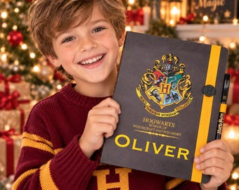 Personalised Harry Potter Notebook, Hogwarts House Journal with Matching Pen, Wizard Gift for Kids