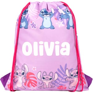 Sac Disney Stitch personnalisé avec cordon de serrage pour enfant Sac en PE - Sac d'école ou de natation pour fille - Article personnalisé pour fille