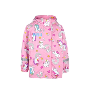Fringoo Personalisierte Regenjacke für Mädchen - Einhorn Regenjacke - Kinder Regenjacke - Farbwechsel Mantel - Pink Alter 1-7