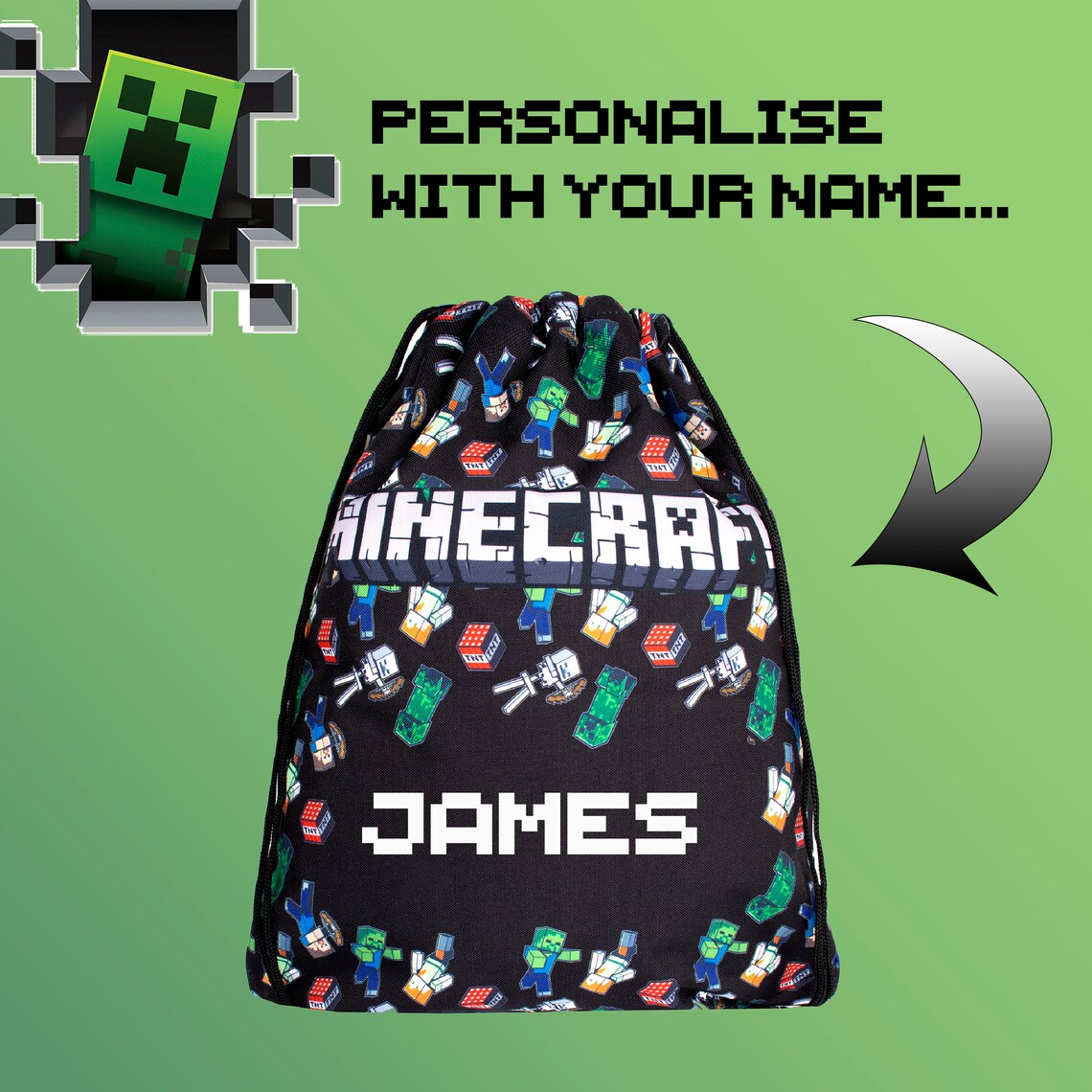MINECRAFT Personalised Drawstring Bag Minecraft World PE Etsy
