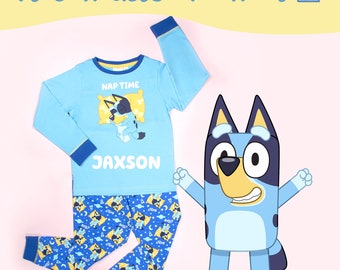 Bluey Pyjama personnalisé à manches longues en coton, pyjama d'hiver doux et chaud pour garçons et filles